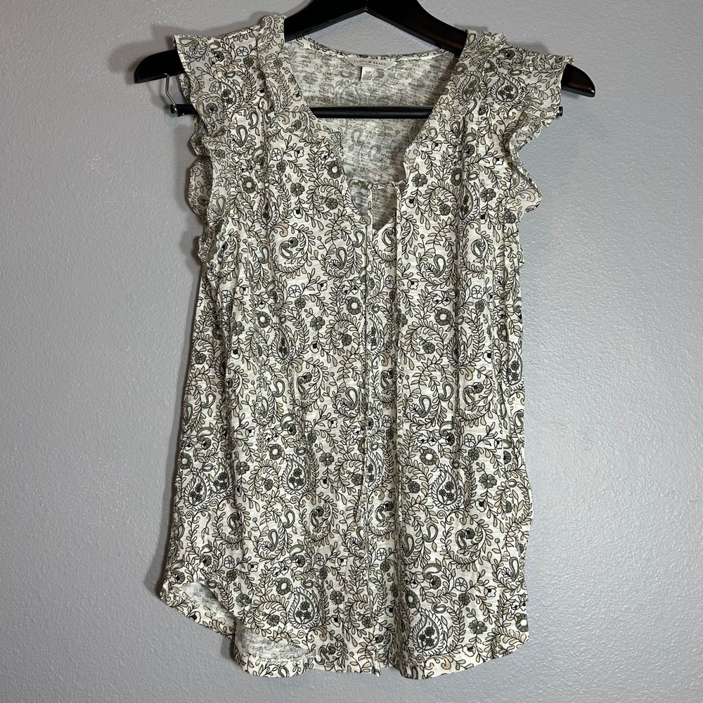Lucky Brand Paisley Print Ruffle Sleeve Top Boho Chic Casual Size S